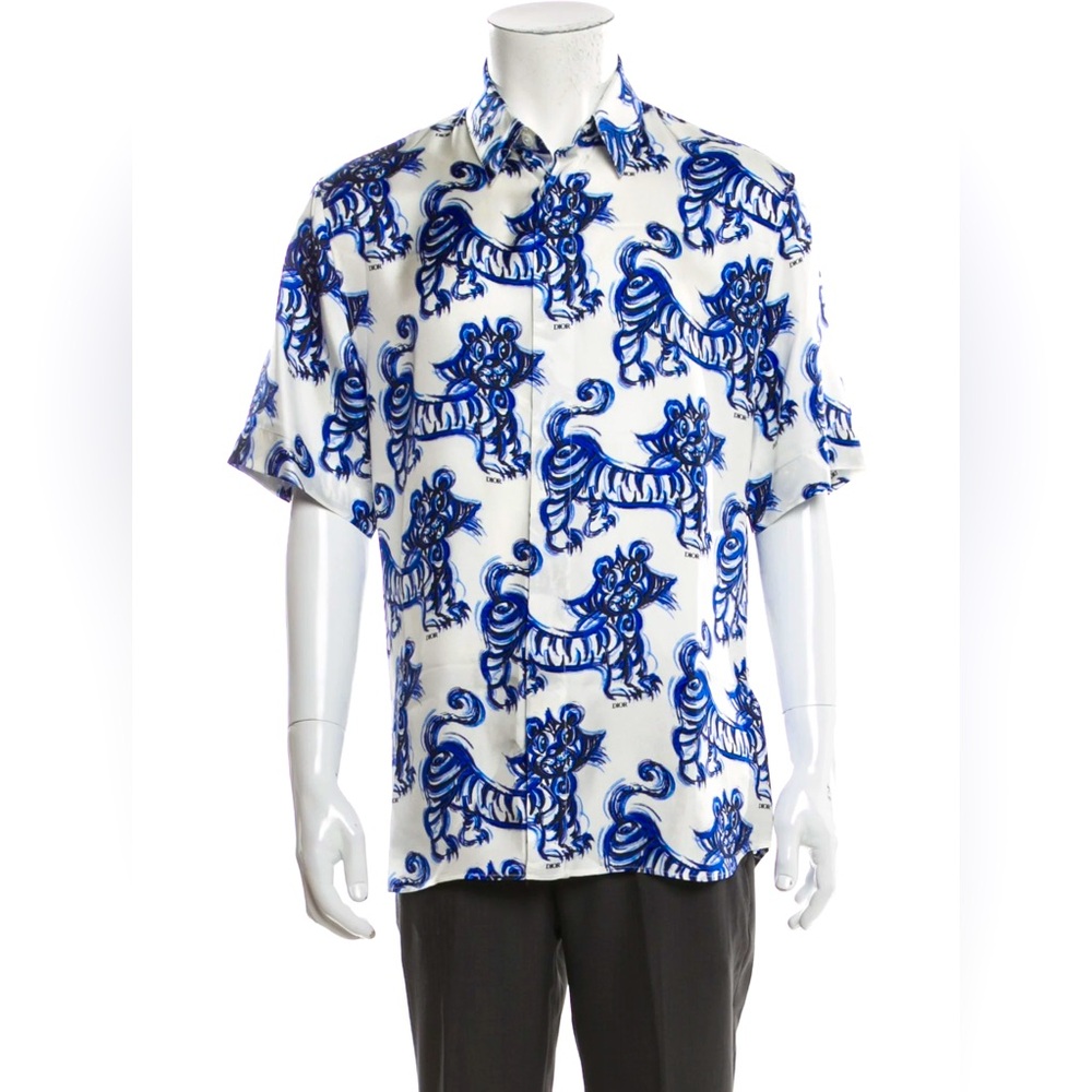 SOLD - DIOR Men’s Silk Tiger Print SS Shirt Kim Jones